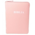 Biblie lux, coperta piele naturala, roz pal